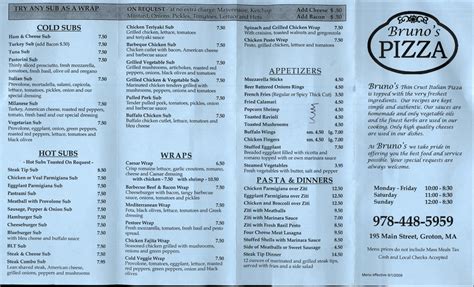 Bruno S Pizza Menu With Prices